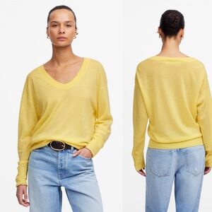 Madewell Cashmere U Neck Pullover in Iced Lemon, size S NWT